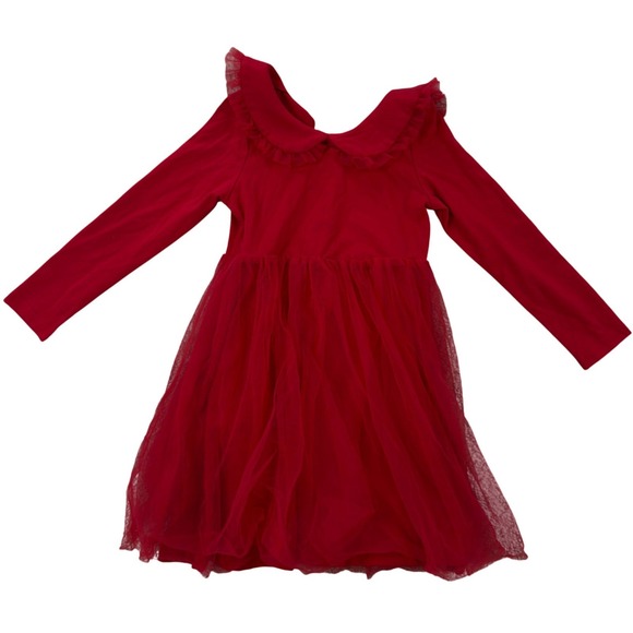 Arshiner Other - Arshiner Girls Red Tulle Party Dress Long Sleeve Peter Pan Collar Size 110 4T 5T
